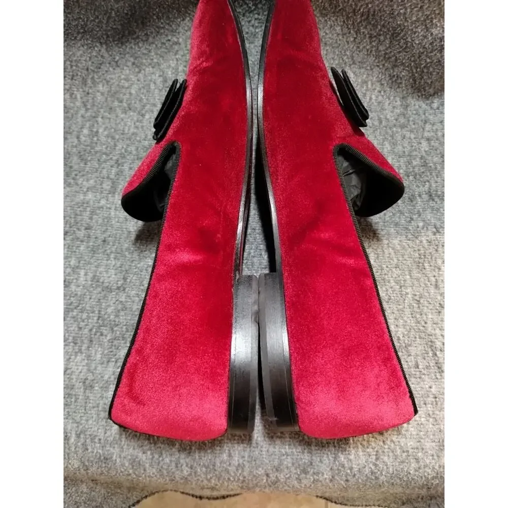 Le Bottiee 1965 - Mens Loafers - Made in Italy - Red Velvet & Blk - Size 9 US